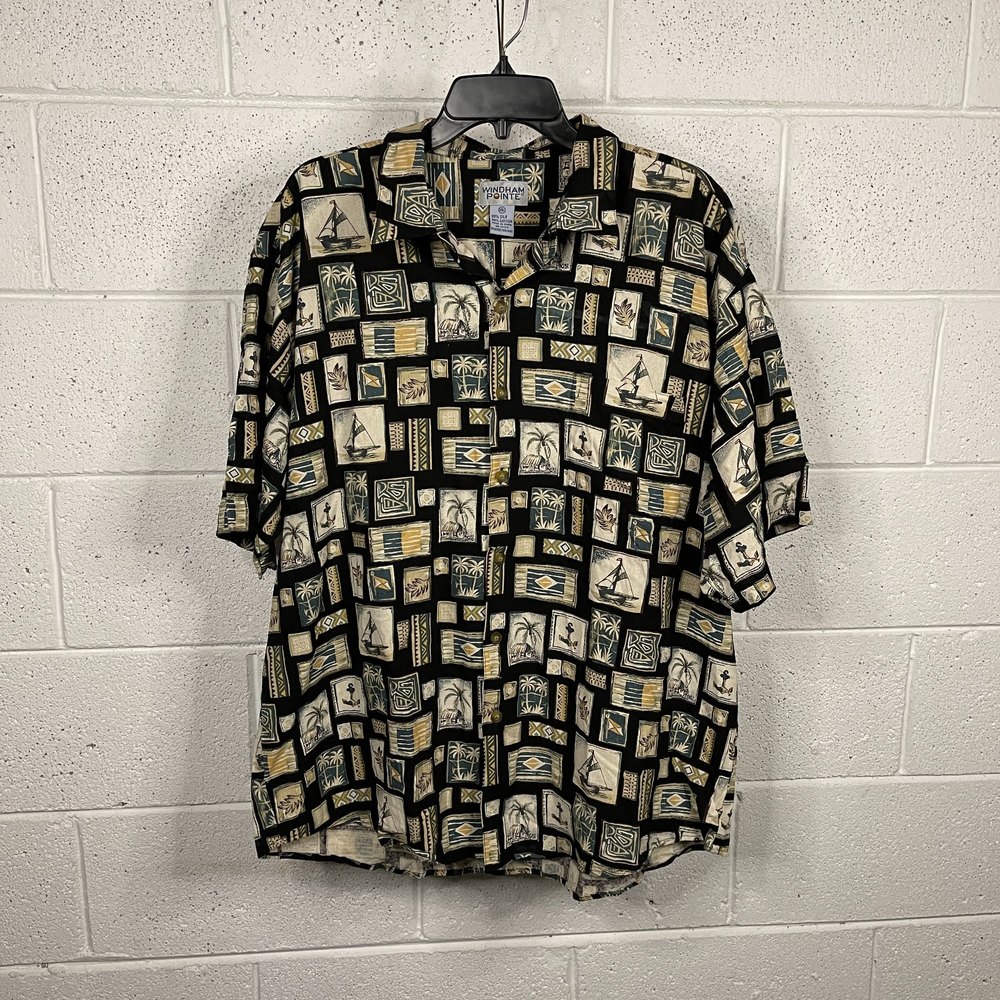 Windham Pointe Men's 2XL Hawaiian Button Down Silk Blend Shirt